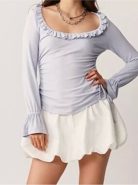 Maeve by Anthropologie Ruffle Neckline Bell Sleeve Top